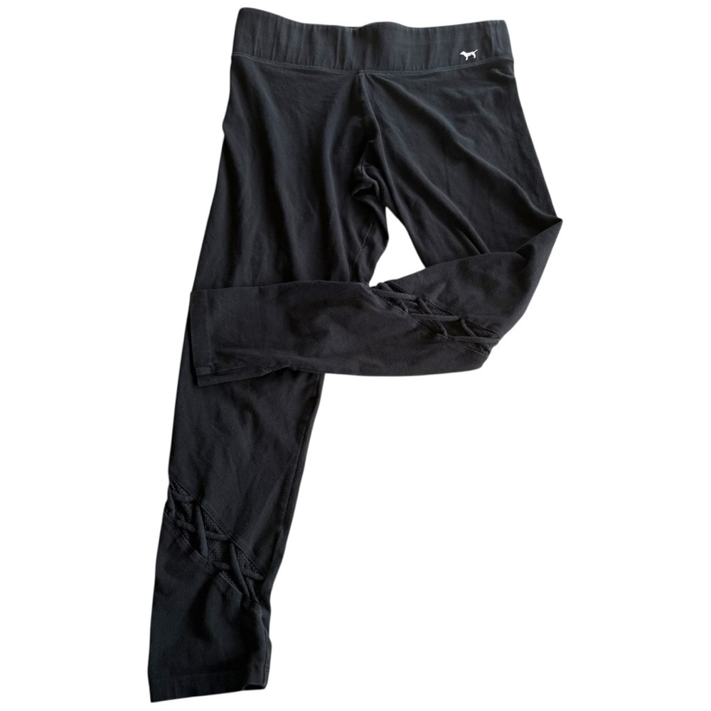 Pink Victoria’s Secret Black Yoga Leggings With Mesh & Laced Detail, Size Large